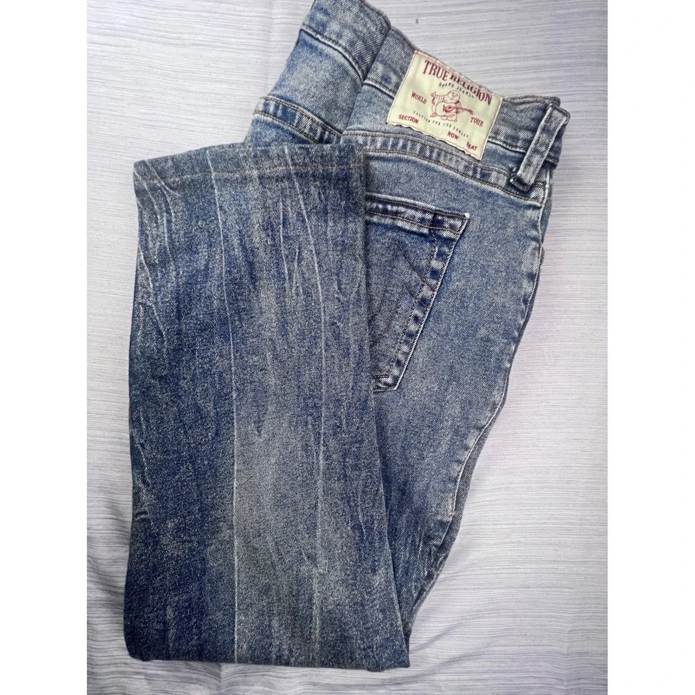 True Religion Ricky Relaxed Straight Jeans Mens 38 Blue Faded Horseshoe Denim